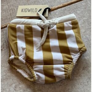 Kidwild Organics Baby Swim Trunks Unisex 0–6M Mustard White Stripe NWT